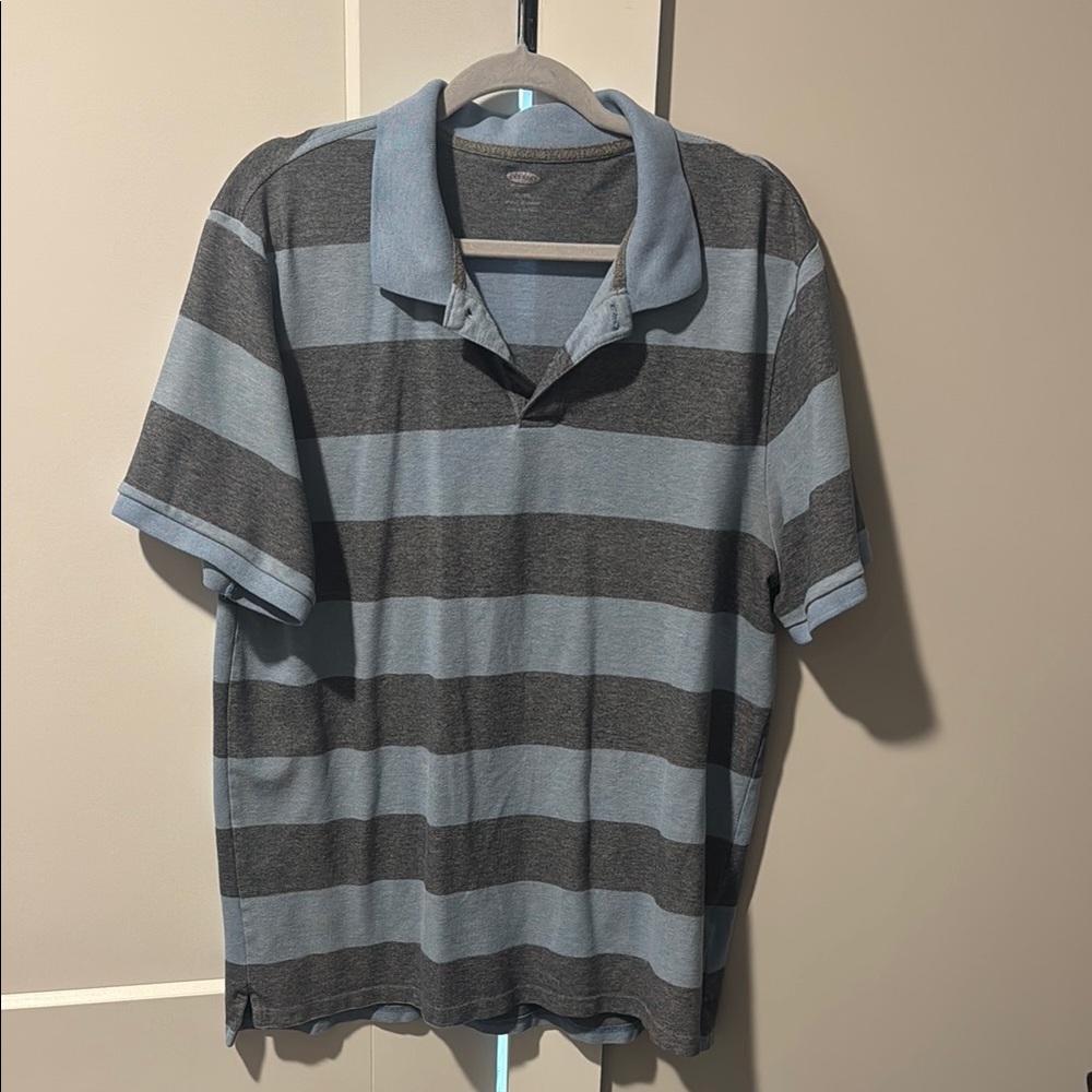 Old Navy Gray and Blue Polo Shirt Casual Striped